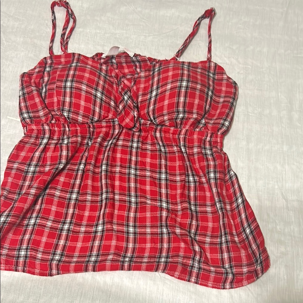 NOBO Red and White Smocked Tie Front Camisole